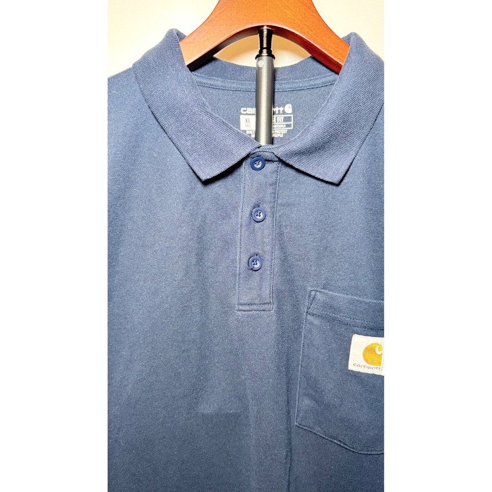 Carhartt Mens XL Tall Loose Fit Navy Blue Pocket Polo Shirt - Picture 4 of 7